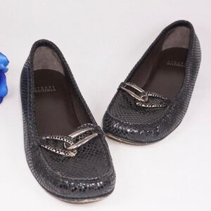 Stuart Weitzman Black Leather CI Croc Loafers, 7